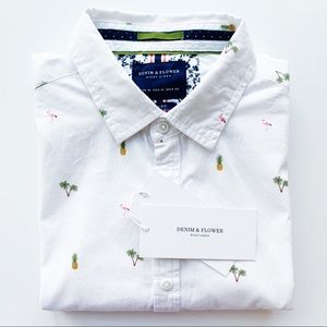 Denim & Flower | Palm Flamingo Pineapple Print - L